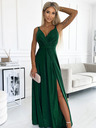 numoco Дълга рокля с деколте и двойни презрамки - зелена с блясък Numoco