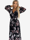 numoco Плисирана миди рокля с деколте, дълги ръкави и връзка на талията - черна с розови цветя Numoco