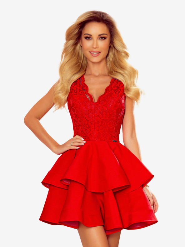 numoco Ексклузивна рокля с дантелено деколте - червена Numoco