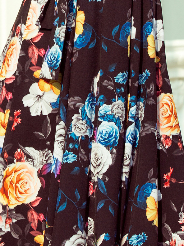 numoco Дълга рокля с волани - черна + разноцветни цветя Numoco