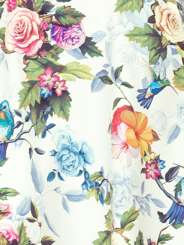 numoco Дълга рокля с деколте с волан - цветни рози и сини птици Numoco