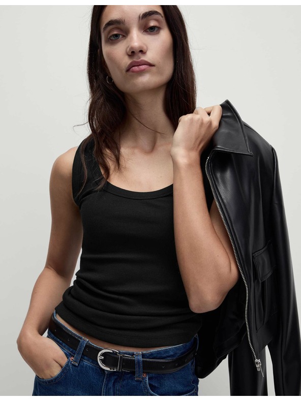 Marks & Spencer Топ с ребра, висококачествен памук, тясна кройка Marks & Spencer черен