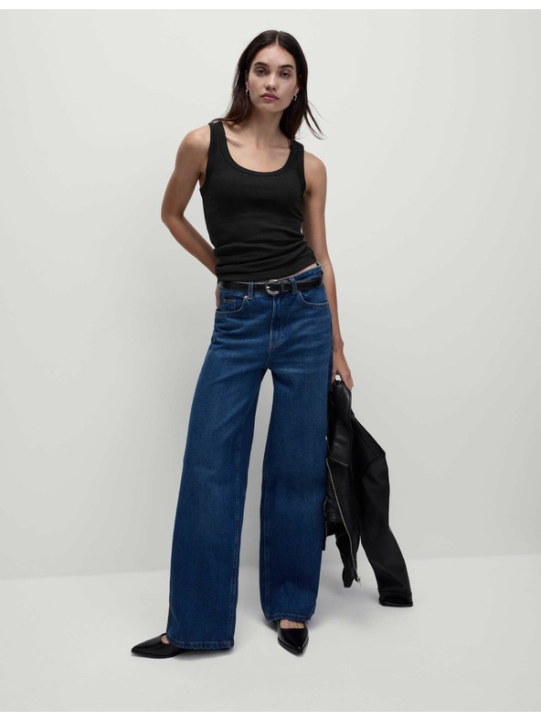 Marks & Spencer Топ с ребра, висококачествен памук, тясна кройка Marks & Spencer черен