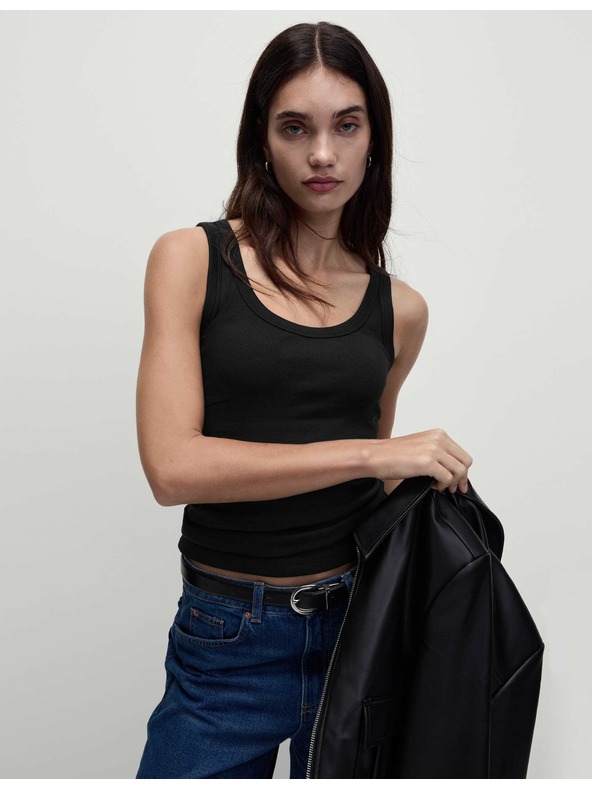 Marks & Spencer Топ с ребра, висококачествен памук, тясна кройка Marks & Spencer черен