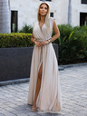 numoco Елегантна дълга рокля с връзки по много начини - бежова с блясък Numoco