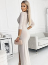 numoco Блестяща рокля с деколте и разрез на крачола - бежова Numoco