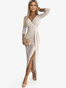 numoco Блестяща рокля с деколте и разрез на крачола - бежова Numoco