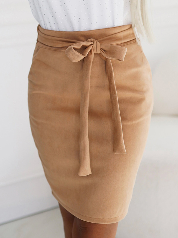 numoco Велурена пола с връзки - карамел Numoco