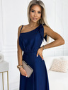 numoco Дълга лъскава рокля с едно рамо и панделка - тъмно синьо Numoco