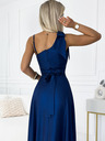 numoco Дълга лъскава рокля с едно рамо и панделка - тъмно синьо Numoco