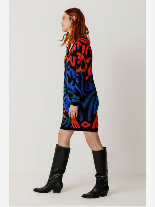 SKFK Синьо-оранжева дамска шарена рокля с пуловер SKFK