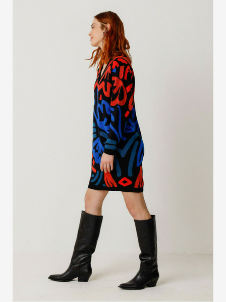 SKFK Синьо-оранжева дамска шарена рокля с пуловер SKFK