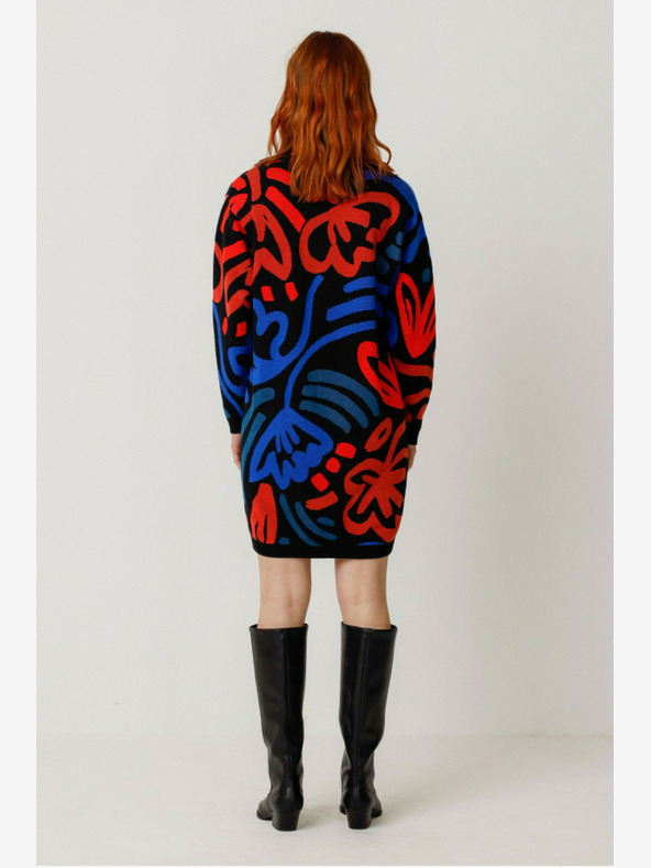 SKFK Синьо-оранжева дамска шарена рокля с пуловер SKFK