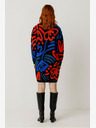 SKFK Синьо-оранжева дамска шарена рокля с пуловер SKFK