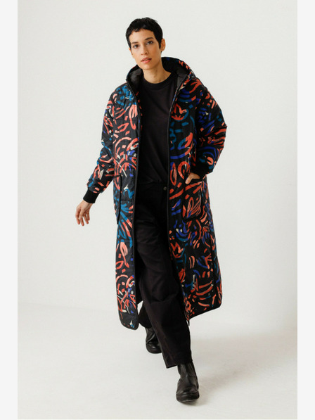 SKFK Синьо и оранжево дамско зимно палто с шарка SKFK