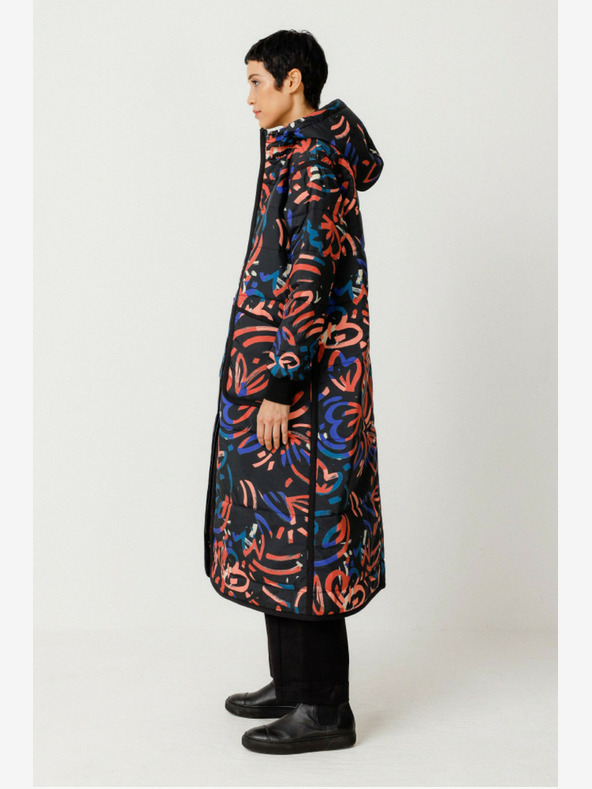 SKFK Синьо и оранжево дамско зимно палто с шарка SKFK