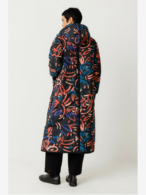 SKFK Синьо и оранжево дамско зимно палто с шарка SKFK