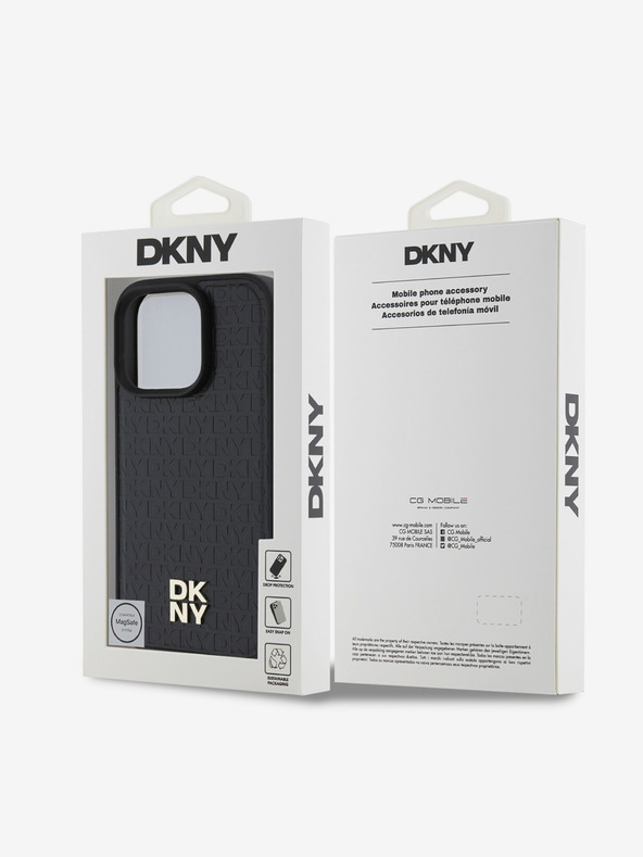 DKNY DKNY PU кожа с повтарящ се десен с логото Stack MagSafe заден капак за iPhone 16 Pro Black