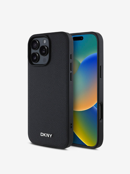 DKNY DKNY PU кожа сребристо метално лого Magsafe заден капак за iPhone 16 Pro Max черен
