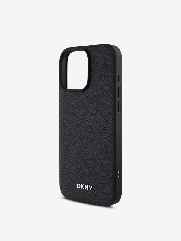 DKNY DKNY PU кожа сребристо метално лого Magsafe заден капак за iPhone 16 Pro Max черен