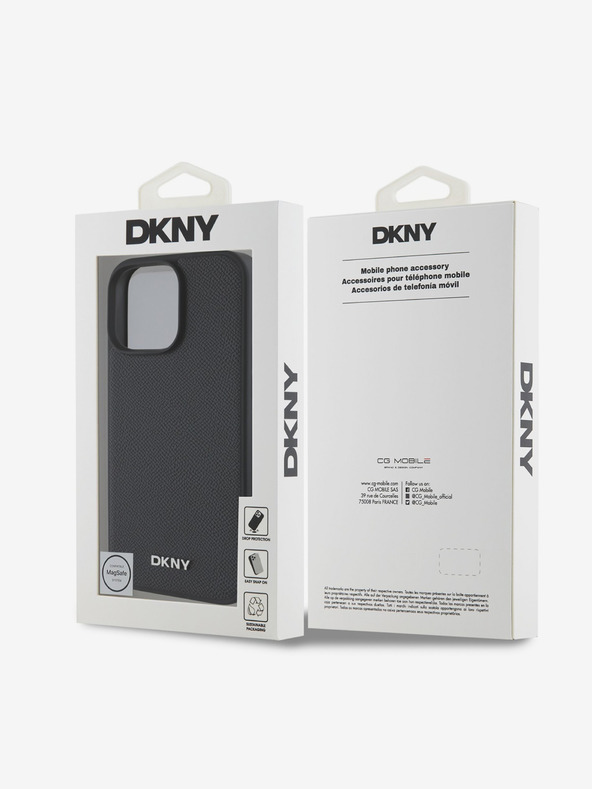 DKNY DKNY PU кожа сребристо метално лого Magsafe заден капак за iPhone 16 Pro Max черен