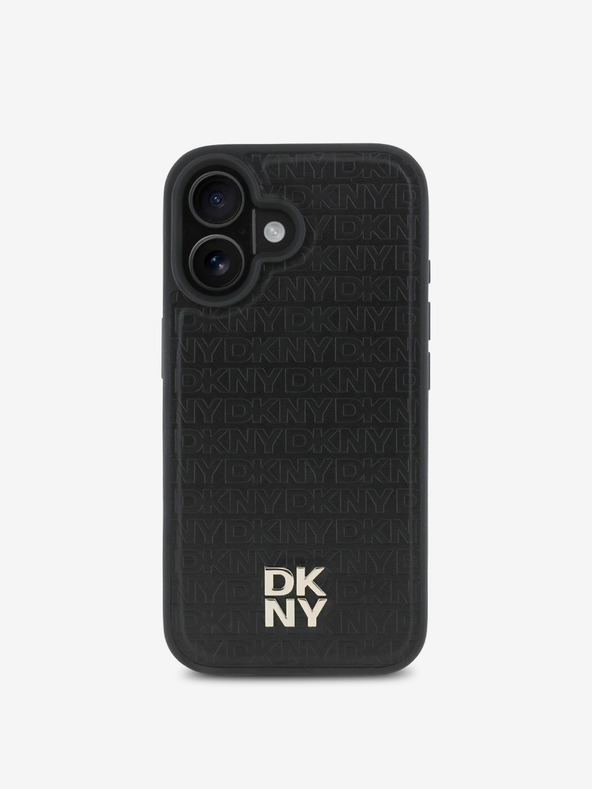 DKNY DKNY PU кожа с повтарящ се десен Stack Logo MagSafe заден капак за iPhone 16 черен