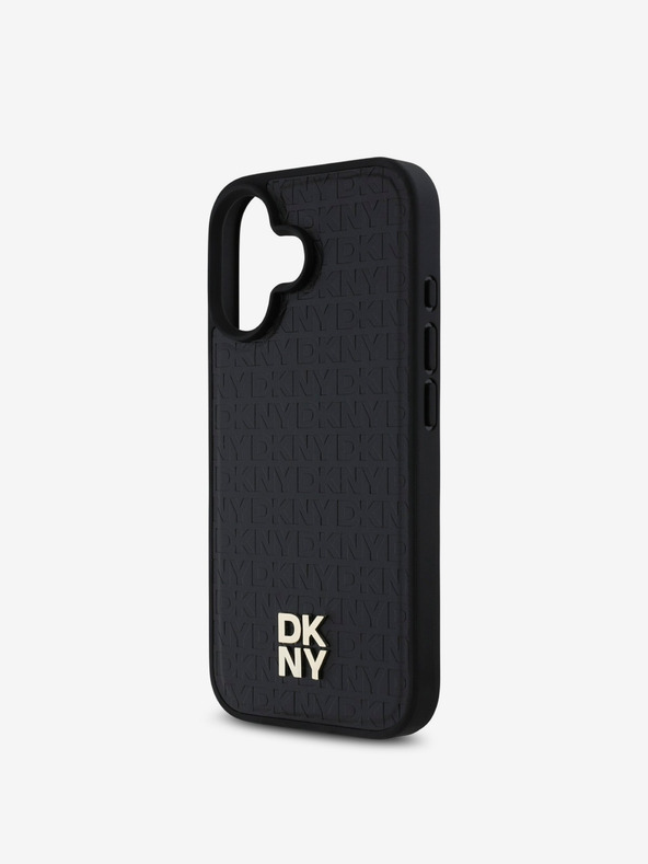 DKNY DKNY PU кожа с повтарящ се десен Stack Logo MagSafe заден капак за iPhone 16 черен