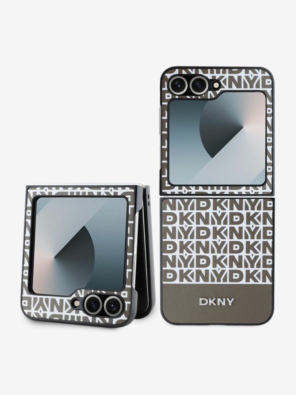DKNY DKNY PU кожа с повтарящ се модел в долната част на ивицата заден капак за Samsung Galaxy Z Flip 6 Brown