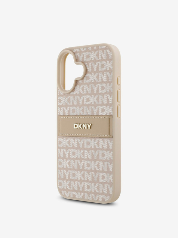 DKNY DKNY PU кожа с повтарящ се десен с тонални ивици заден капак за iPhone 16 Pink