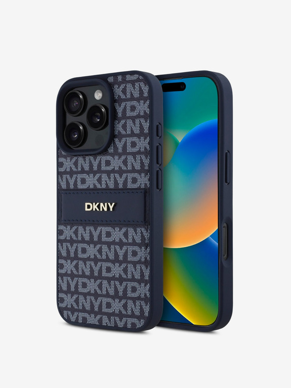 DKNY DKNY Заден капак от полиуретанова кожа с повтарящ се десен ивици за iPhone 16 Pro Blue