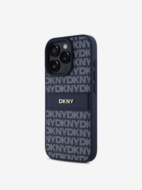 DKNY DKNY Заден капак от полиуретанова кожа с повтарящ се десен ивици за iPhone 16 Pro Blue