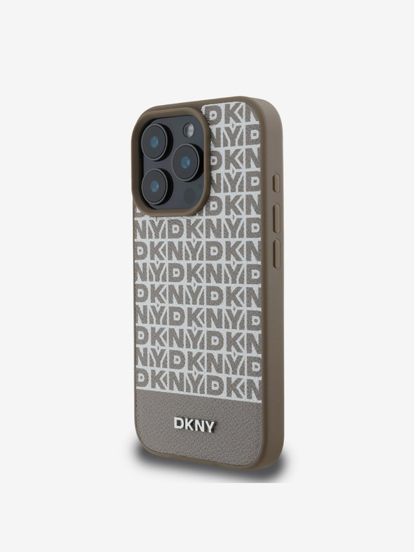 DKNY DKNY PU Leather Repeat Pattern Bottom Stripe MagSafe Back Cover за iPhone 16 Pro Max Brown