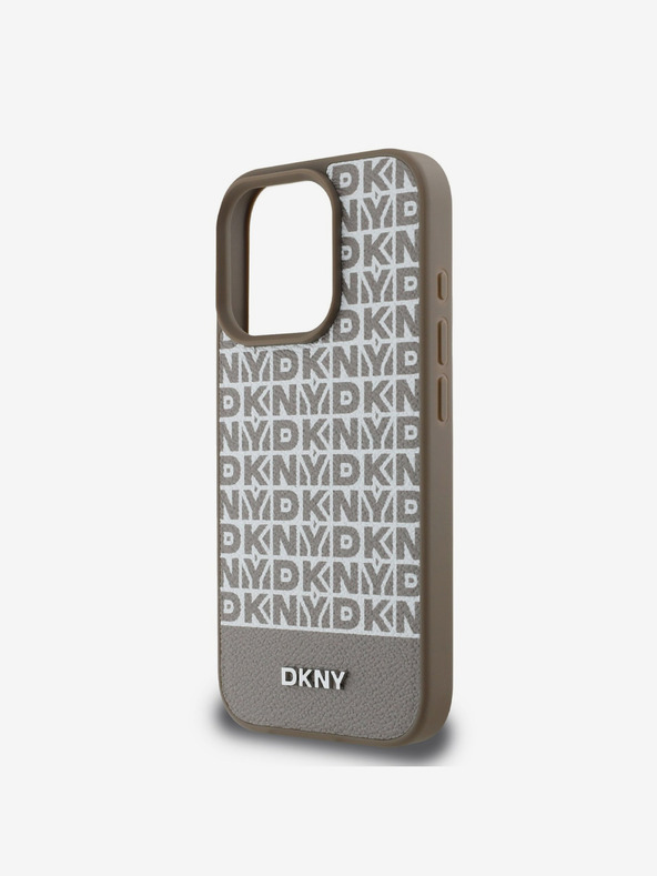 DKNY DKNY PU Leather Repeat Pattern Bottom Stripe MagSafe Back Cover за iPhone 16 Pro Max Brown