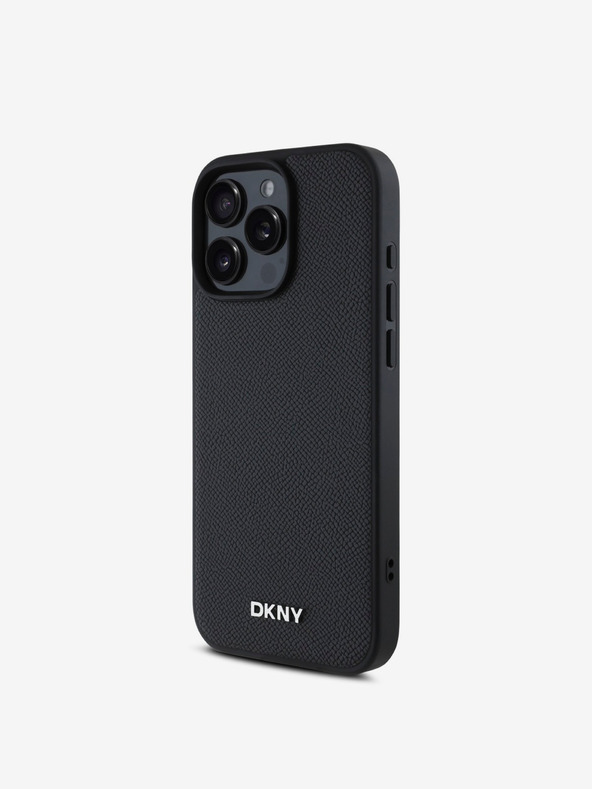 DKNY DKNY PU кожа сребристо метално лого Magsafe заден капак за iPhone 16 Pro черен