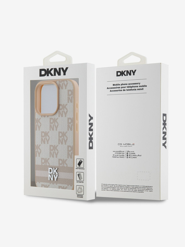 DKNY DKNY PU кожа Кариран модел и райета заден капак за iPhone 16 Pro Max Pink