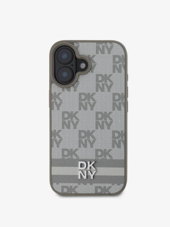 DKNY DKNY PU кожа с кариран модел и райета заден капак за iPhone 16 Beige