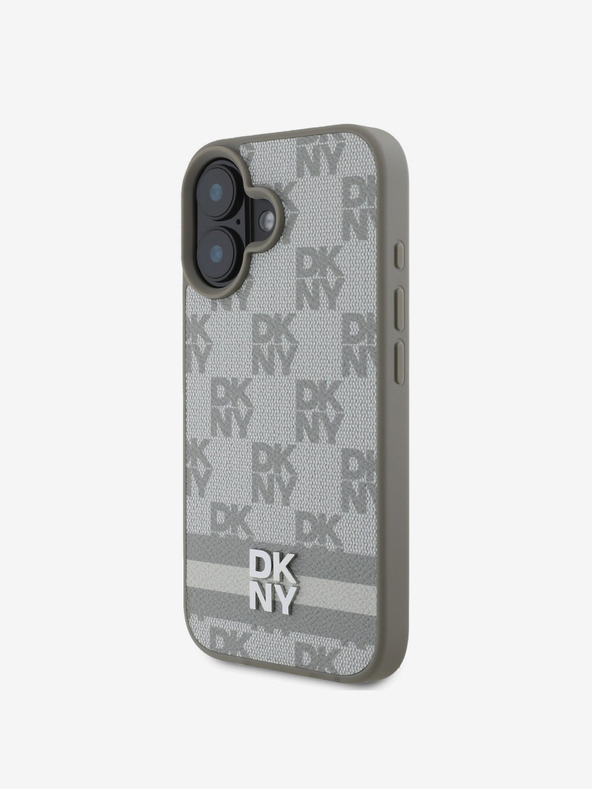DKNY DKNY PU кожа с кариран модел и райета заден капак за iPhone 16 Beige