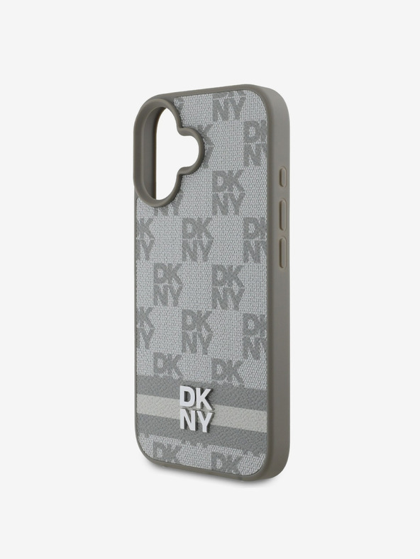 DKNY DKNY PU кожа с кариран модел и райета заден капак за iPhone 16 Beige