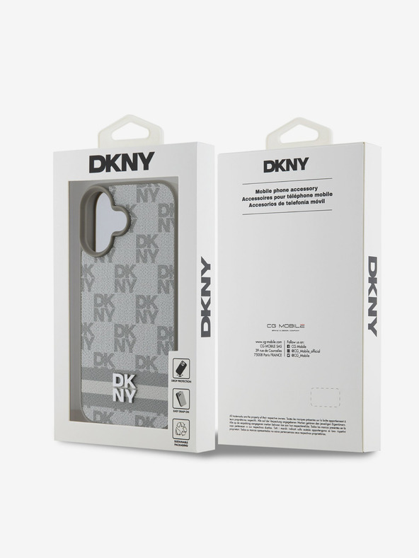 DKNY DKNY PU кожа с кариран модел и райета заден капак за iPhone 16 Beige