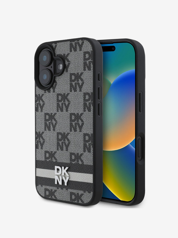 DKNY DKNY Заден капак от полиуретанова кожа с кариран десен и райе за iPhone 16 Black