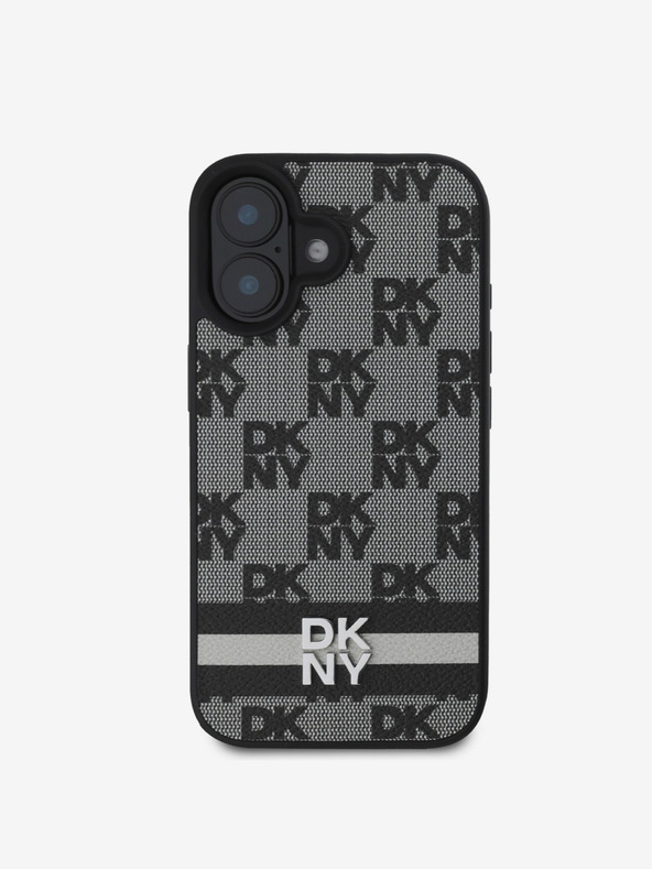 DKNY DKNY Заден капак от полиуретанова кожа с кариран десен и райе за iPhone 16 Black