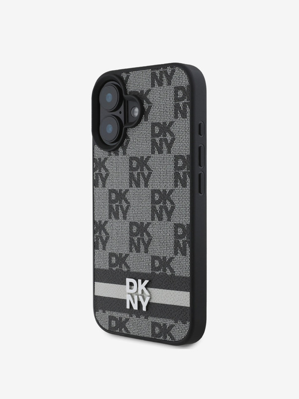 DKNY DKNY Заден капак от полиуретанова кожа с кариран десен и райе за iPhone 16 Black