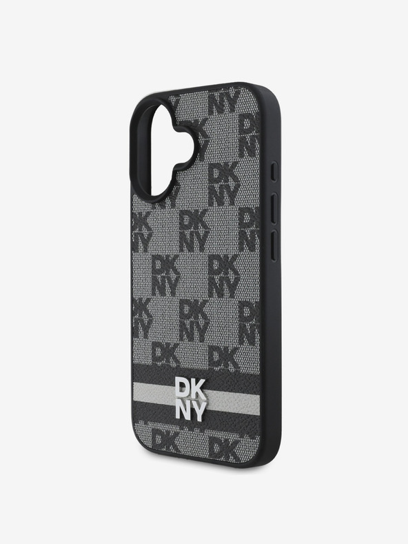 DKNY DKNY Заден капак от полиуретанова кожа с кариран десен и райе за iPhone 16 Black