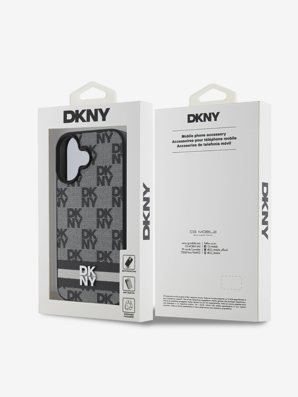 DKNY DKNY Заден капак от полиуретанова кожа с кариран десен и райе за iPhone 16 Black
