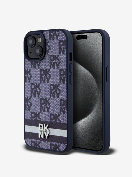 DKNY DKNY Заден капак от полиуретанова кожа с кариран десен и райета за iPhone 15 Blue