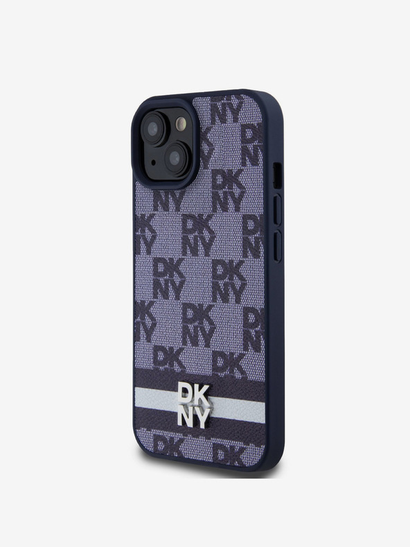 DKNY DKNY Заден капак от полиуретанова кожа с кариран десен и райета за iPhone 15 Blue