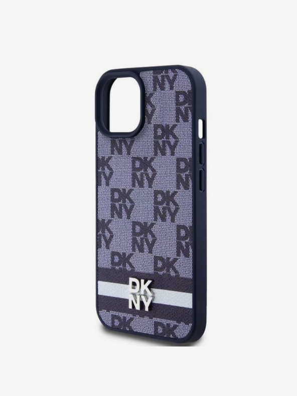 DKNY DKNY Заден капак от полиуретанова кожа с кариран десен и райета за iPhone 15 Blue