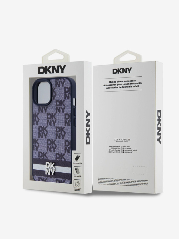 DKNY DKNY Заден капак от полиуретанова кожа с кариран десен и райета за iPhone 15 Blue