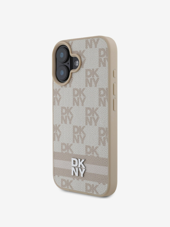 DKNY DKNY PU кожа Кариран модел и райета заден капак за iPhone 16 Pink