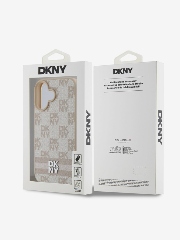 DKNY DKNY PU кожа Кариран модел и райета заден капак за iPhone 16 Pink